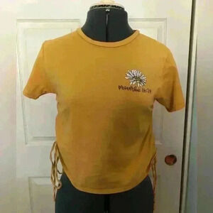 French Pastry gathered scrunched sides yellow Bible quotes short sleeve SMALL